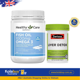 [Special Set] Tăng cường sức khỏe của Úc Thải độc gan Liver Detox Swisse 120v & Dầu cá Omega 3 400v Healthy Care (Discount đến 30%)