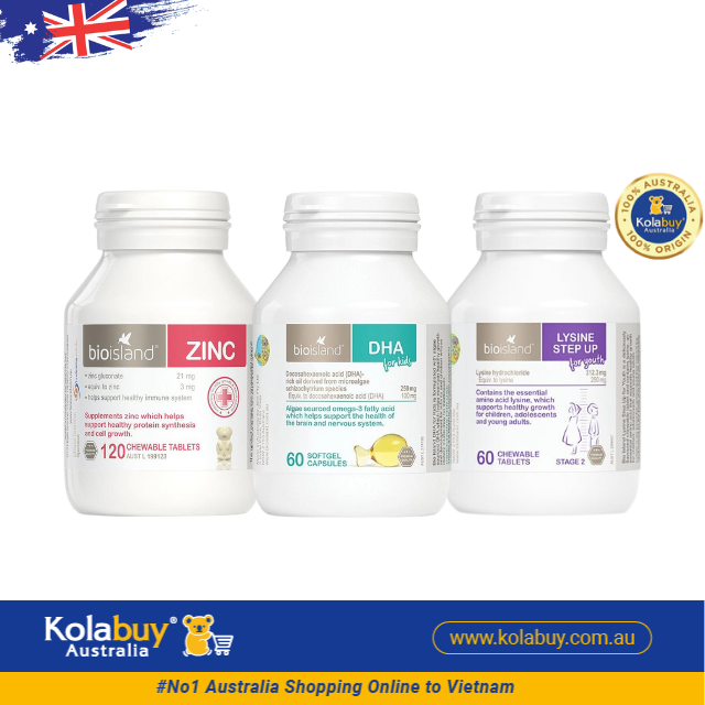 [Special Set] Phát triển toàn diện cho bé của Úc Kẽm ZinC Bio Island & DHA Bio Island & Lysine viên Bio Island (Discount đến 30%)