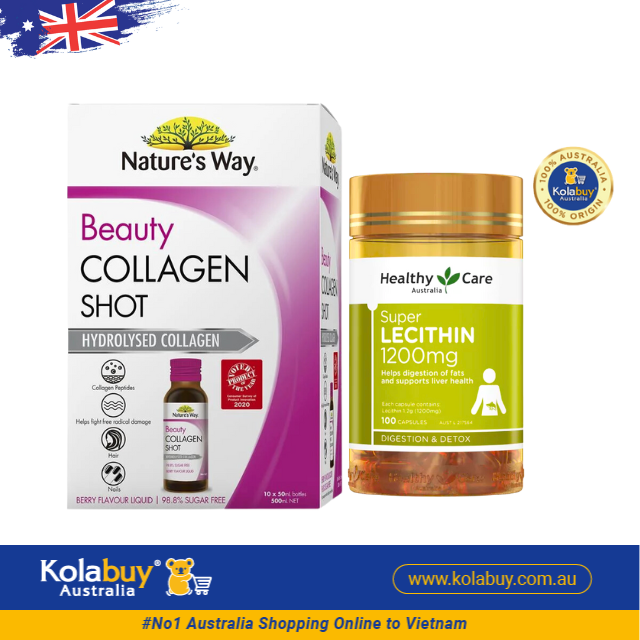 [Special Set] Chăm sóc sức khỏe phái đẹp Mầm đậu nành Lecithin Healthy Care & Collagen Shot 10 x 50ml Nature's Way (Discount đến 30%)