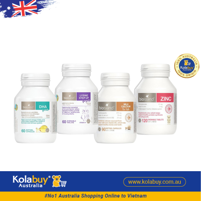 [Special Set] Phát triển toàn diện cho bé của Bio Island Úc Kẽm ZinC & DHA & Canxi & Lysine viên (Discount đến 30%)
