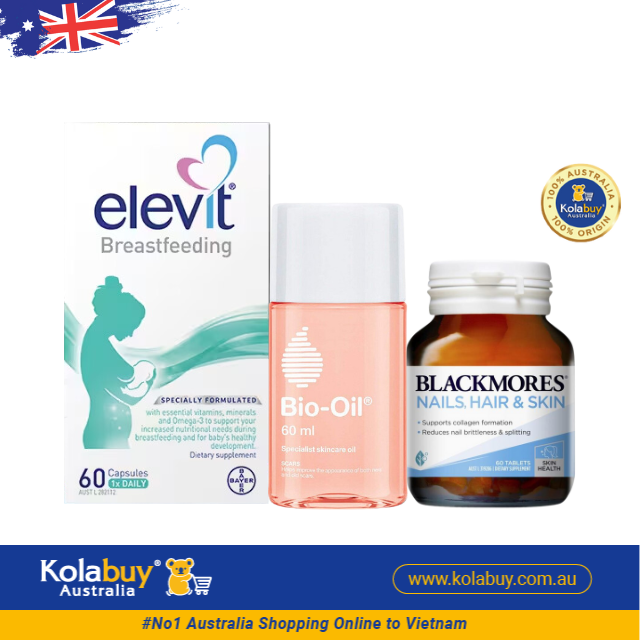 [Special Set] Chăm sóc sức khỏe sau sinh và làm đẹp Elevit & Da, móng, tóc Blackmores & Chống rạn da Bio oil 60ml (Discount đến 30%)
