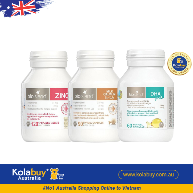 [Special Set] Phát triển toàn diện cho bé của Úc Kẽm ZinC Bio Island & DHA Bio Island & Canxi Bio Island (Discount đến 30%)