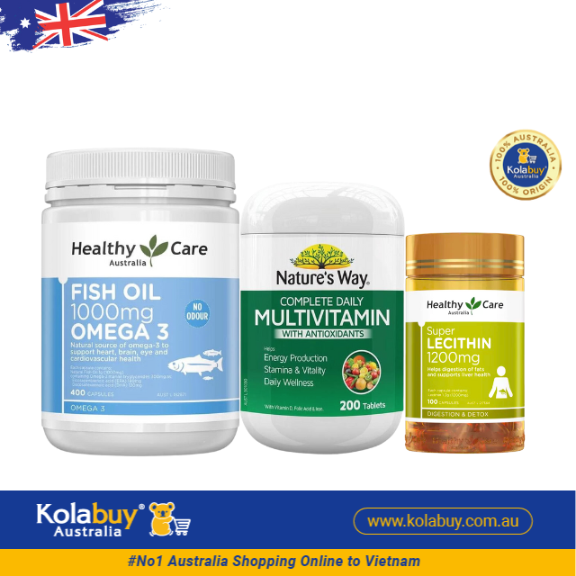 [Special Set] Tăng cường sức khỏe của Úc Mầm đậu nành Lecithin & Dầu cá Omega 3 Healthy Care & Vitamin tổng hợp Nature's Way (Discount đến 30%)