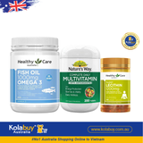 [Special Set] Tăng cường sức khỏe của Úc Mầm đậu nành Lecithin & Dầu cá Omega 3 Healthy Care & Vitamin tổng hợp Nature's Way (Discount đến 30%)
