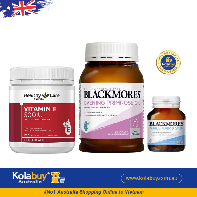 [Special Set] Chăm sóc sức khỏe phái đẹp Tinh dầu Hoa anh thảo Blackmores & Hỗ trợ Da, Móng, Tóc Blackmores & Vitamin E Healthy Care (Discount đến 30%)