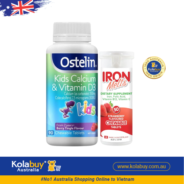 [Special Set] Phát triển toàn diện cho bé của Úc Kẹo canxi khủng long Ostelin 90v & Sắt Iron melts 50v (Discount đến 30%)