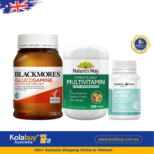 [Special Set] Tăng cường sức khỏe của Úc Bổ xương khớp Glucosamine Blackmores & Vitamin tổng hợp Nature's Way & Bổ não Healthy Care (Discount đến 30%)