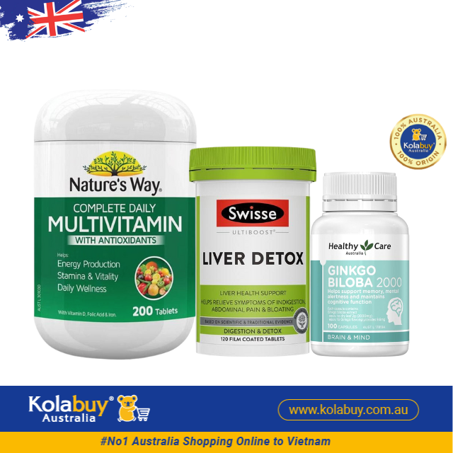 [Special Set] Tăng cường sức khỏe của Úc Bổ não Healthy Care & Thải độc gan Liver Detox Swisse & Vitamin tổng hợp Nature's Way (Discount đến 30%)