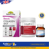 [Special Set] Chăm sóc sức khỏe phái đẹp Hỗ trợ Da, Móng, Tóc Blackmores & Vitamin E Healthy Care & Collagen Shot 10 x 50ml Nature's Way (Discount đến 30%)