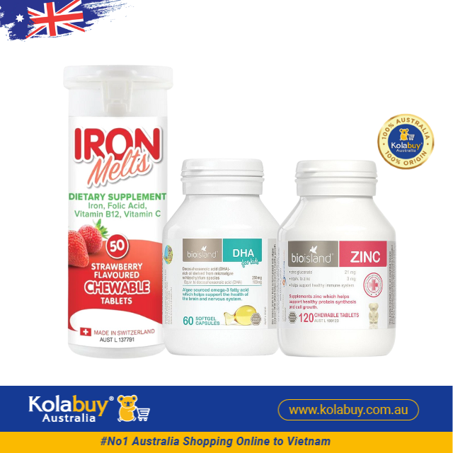 [Special Set] Phát triển toàn diện cho bé của Úc Kẽm Bio Island & DHA Bio Island & Sắt Iron Melts (Discount đến 30%)