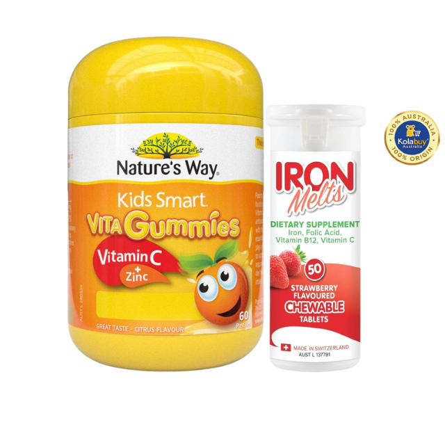 [Special Set] Phát triển toàn diện cho bé của Úc Sắt ngậm Iron Melts & Kẹo dẻo Gummies Kẽm Nature's Way & Vitamin C Nature's Way (Discount đến 30%)