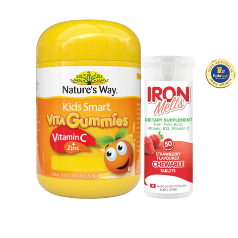[Special Set] Phát triển toàn diện cho bé của Úc Sắt ngậm Iron Melts & Kẹo dẻo Gummies Kẽm Nature's Way & Vitamin C Nature's Way (Discount đến 30%)