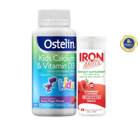 [Special Set] Phát triển toàn diện cho bé của Úc Kẹo canxi khủng long Ostelin 90v & Sắt Iron melts 50v (Discount đến 30%)