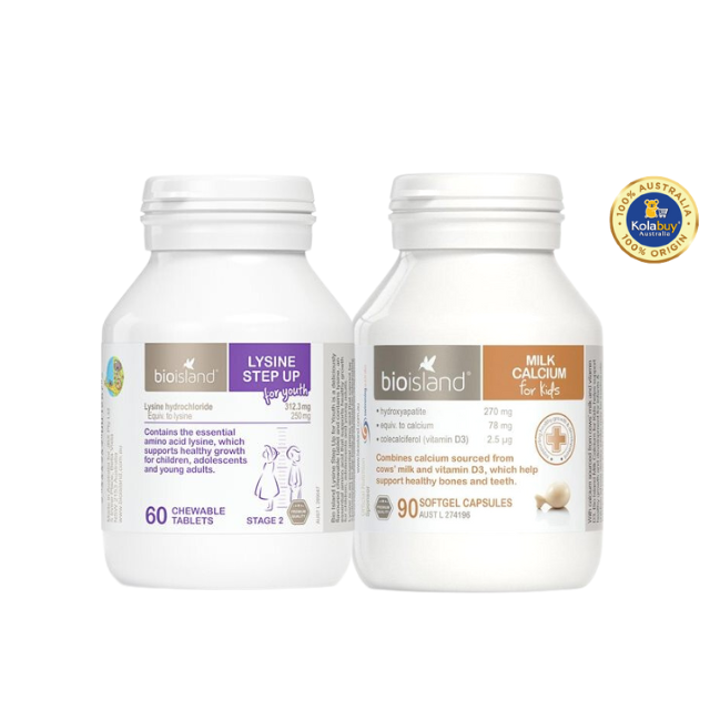 [Special Set] Phát triển chiều cao cho bé của Úc Canxi sữa 90v Bio Island & Lysine 60v Bio Island (Discount đến 30%)