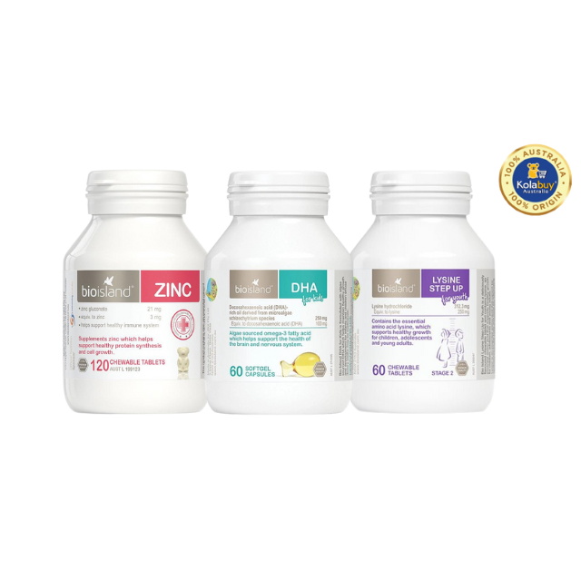 [Special Set] Phát triển toàn diện cho bé của Úc Kẽm ZinC Bio Island & DHA Bio Island & Lysine viên Bio Island (Discount đến 30%)