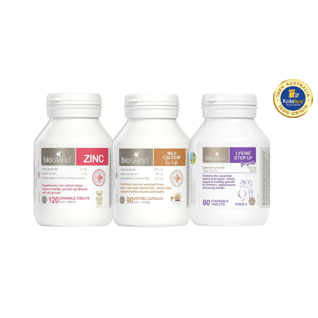 [Special Set] Phát triển toàn diện cho bé của Úc Kẽm ZinC Bio Island & Canxi Bio Island & Lysine Bio Island (Discount đến 30%)