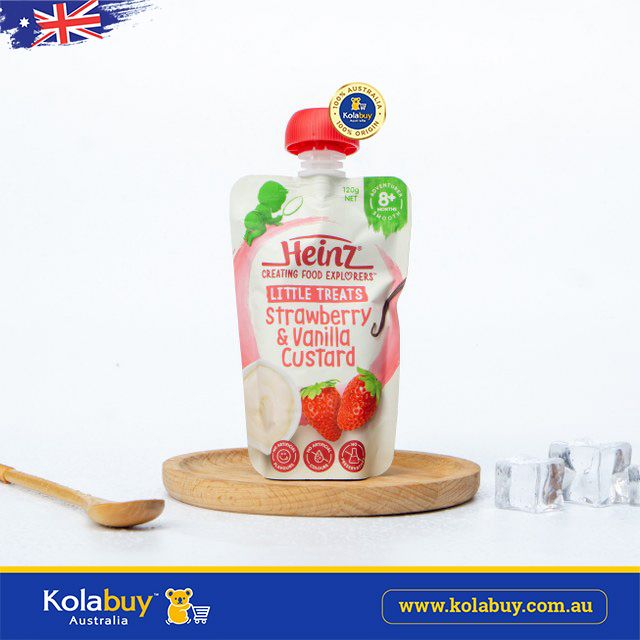Váng sữa vị dâu cho bé từ 8 tháng Heinz Strawberry & Vanilla Custard Pouch 120g