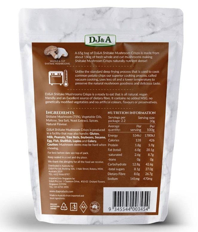 Nấm hương khô sấy giòn DJ&A Shiitake Mushroom Crisps 65g