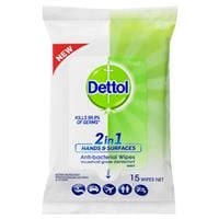 Nước rửa tay Dettol 2in1 Hands & Surfaces Antibacterial Wipes 15