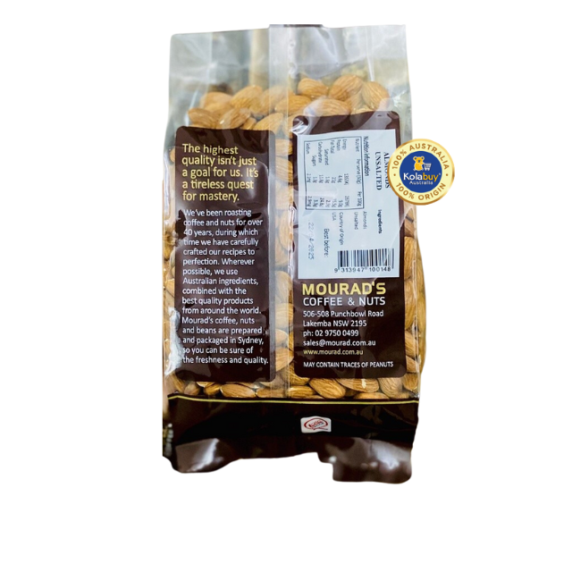 Hạt hạnh nhân không muối cao cấp của Úc Mourad’s Almonds Unsalted 500g
