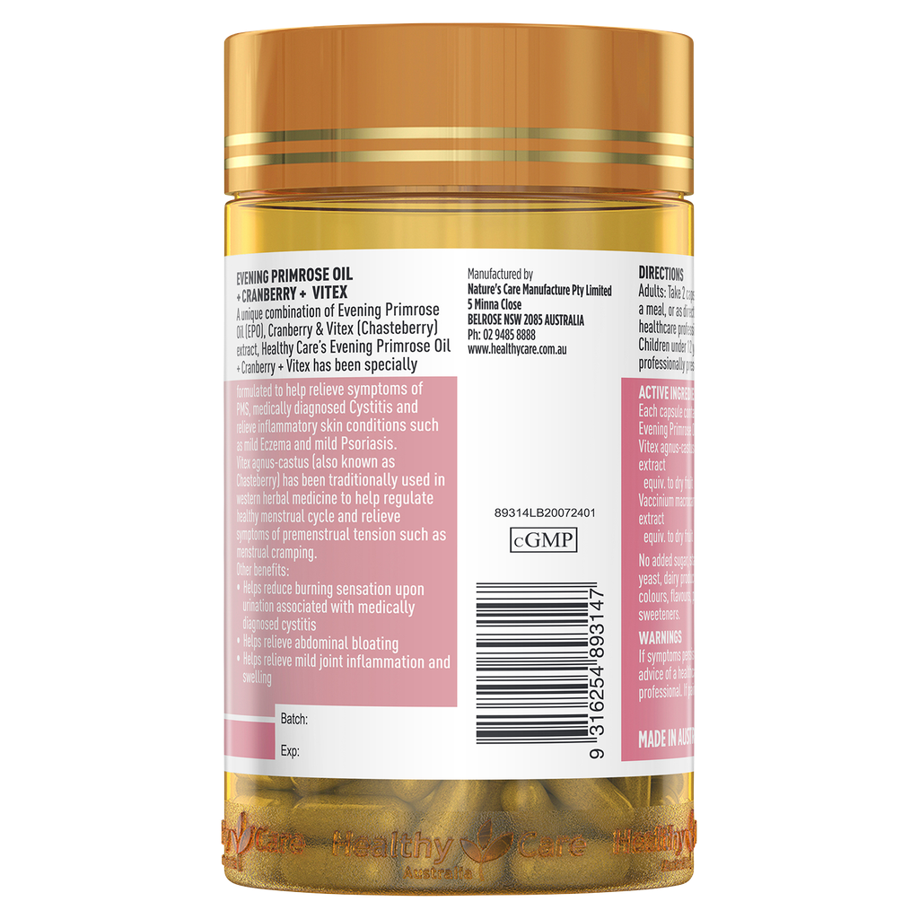 Viên uống Hoa anh thảo Healthy Care Women’s Evening Primrose Oil + Cranberry 90 viên