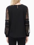 SOLID BLOUSE WITH LACE SLEEVE