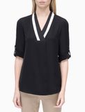 V-NECK TOP WITH ROLLED SLEEVE
