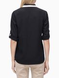 V-NECK TOP WITH ROLLED SLEEVE