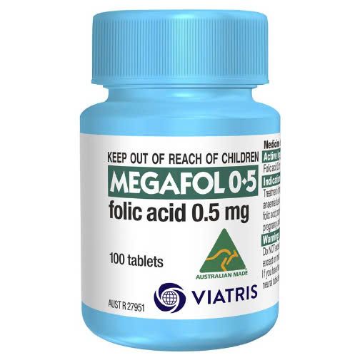 Megafol 0.5mg Folic Acid Tablets 100