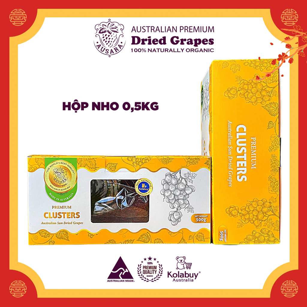 [TẾT Gift-Set 2] Hộp quà Cao cấp - Nho khô nguyên cành Úc Premium