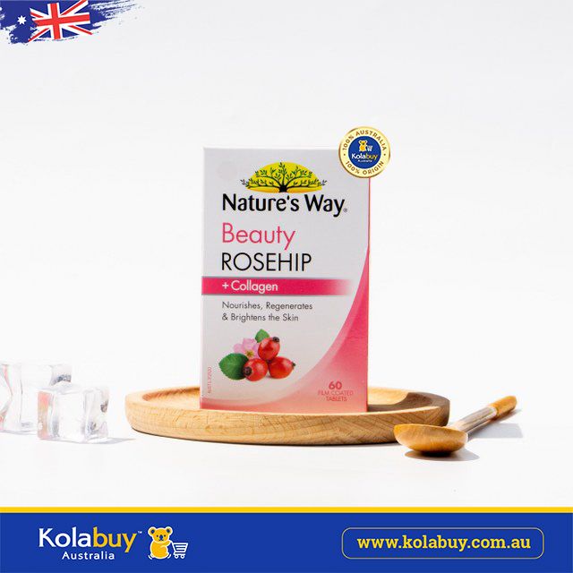 Viên uống bổ sung collagen và tinh dầu tầm xuân Nature’s Way Beauty Rosehip & Collagen 60 Viên