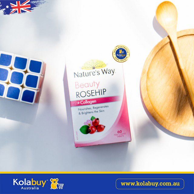 Viên uống bổ sung collagen và tinh dầu tầm xuân Nature’s Way Beauty Rosehip & Collagen 60 Viên