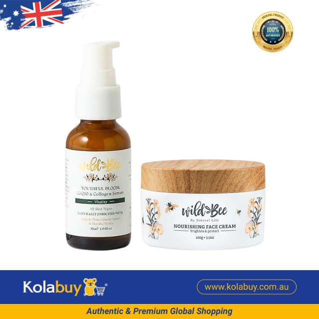 [Special Set] Chăm sóc da mặt Wild Bee Úc Serum trẻ hóa Youthful Bloom, CoQ10, Collagen 30ml & Kem dưỡng Nourishing Face 100g (Discount đến 30%)