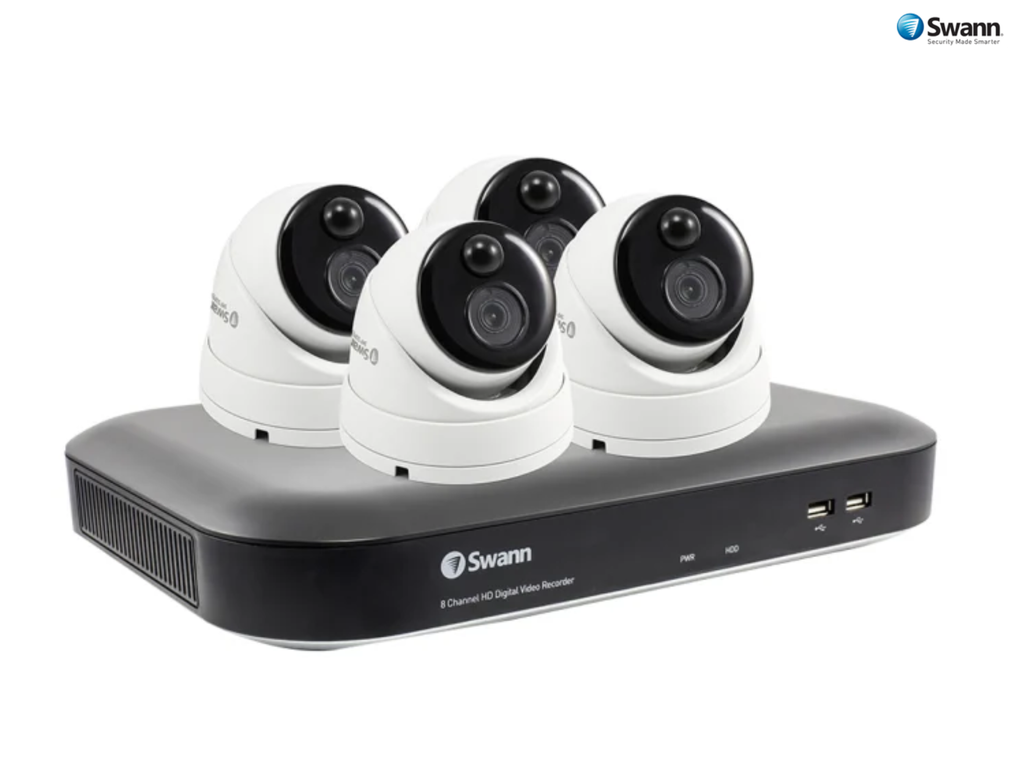Swann 8 Channel 5MP Super HD 2TB DVR with 4x Heat & Motion Sensing Night Vision Dome Cameras (SWDVK-849804D)