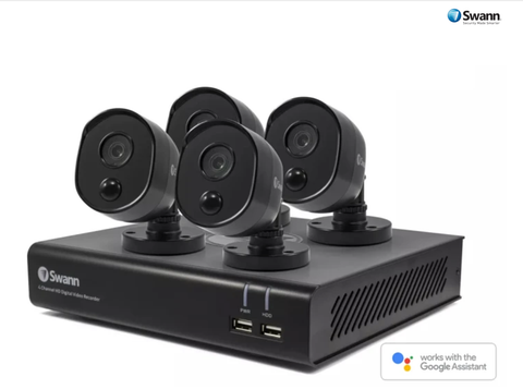 Swann 4 Channel 1080p DVR with 4 x Thermal Sensing Cameras & 32GB Micro SD Card and Google Assistant (SWDVK-444804BV-AU)