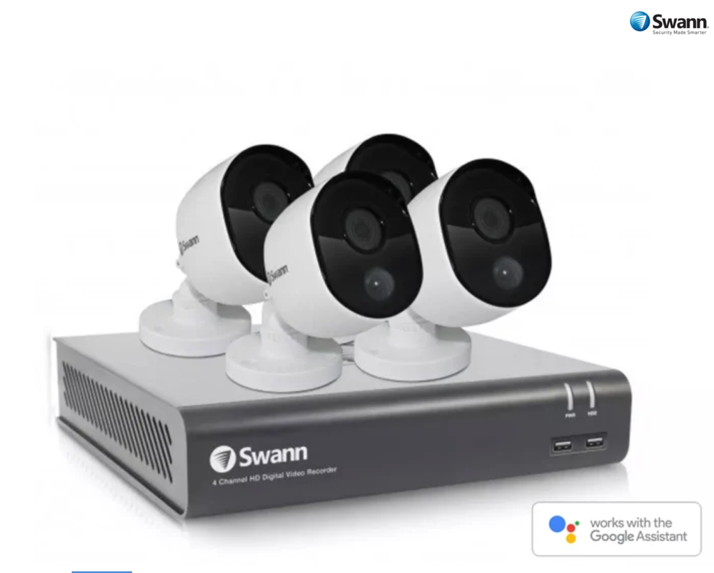 Swann 4 Channel 1080p 1TB DVR with 4 x PRO-1080MSB Thermal Motion Sensing Cameras and Google Assistant (SWDVK-445804V)