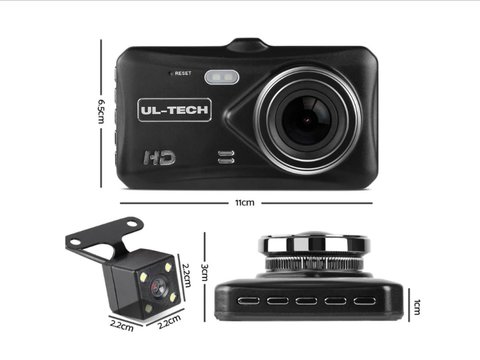 UL Tech 4 Inch Dual Camera Dash Camera - Black