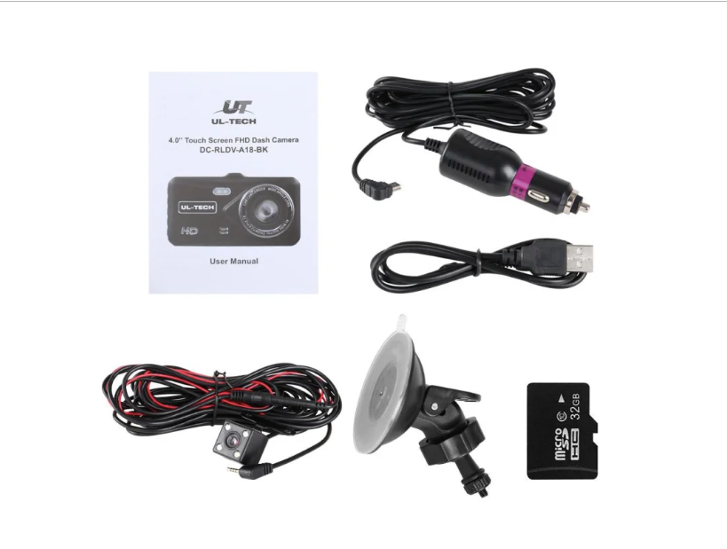 UL Tech 4 Inch Dual Camera Dash Camera - Black