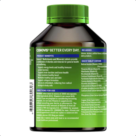 Viên uống tổng hợp vitamins và khoáng chất Cenovis Multivitamin & Minerals 200 Tablets