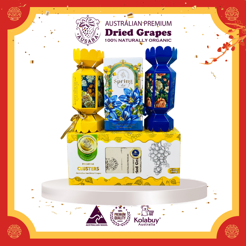 [TẾT Gift-Set 2] Hộp quà Cao cấp - Nho khô nguyên cành Úc Premium