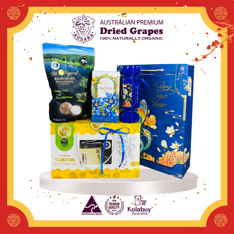 [TẾT Gift-Set 3] Hộp quà Tết Cao cấp - Nho khô nguyên cành Úc Premium
