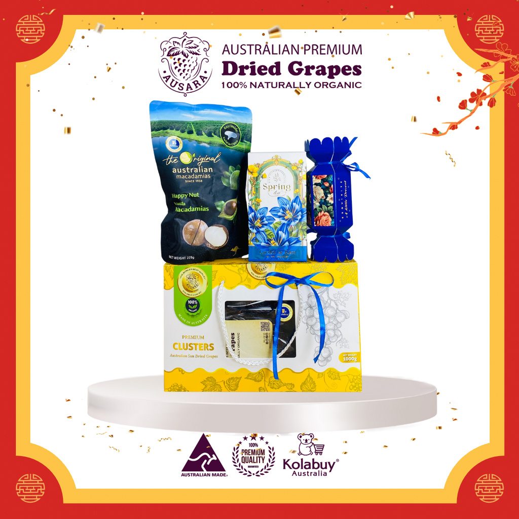 [TẾT Gift-Set 3] Hộp quà Tết Cao cấp - Nho khô nguyên cành Úc Premium