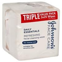 Johnson's Daily Essentials Facial Cleansing Wipes Normal Skin 3 x 25 Pack
