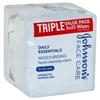 Johnson's Daily Essentials Facial Cleansing Wipes Dry Skin 3 x 25 Value Pack