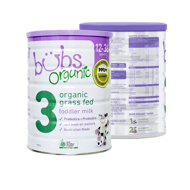 Sữa bột Bubs Bò số 3 cho bé từ 1-3 tuổi Bubs Organic Grass Fed Toddler Milk 800g