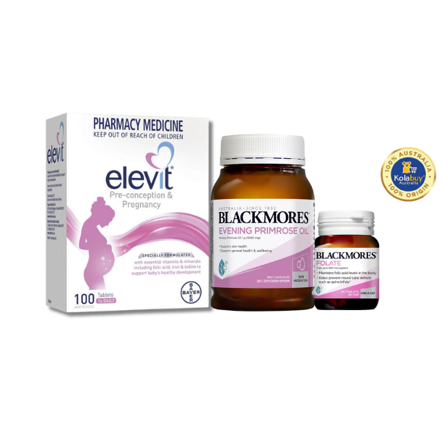 [Special Set] Chăm sóc sức khỏe trước sinh cho nữ Elevit 100v & Hoa anh thảo Blackmores & Axit Folic (Discount đến 30%)