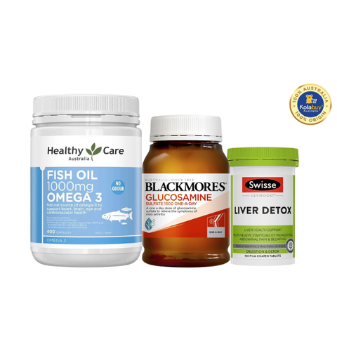 [Special Set] Tăng cường sức khỏe của Úc Thải độc gan Liver Detox Swisse 120v & Xương khớp Glucosamine Blackmores & Dầu cá Omega 3 Healthy Care (Discount đến 30%)