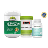 [Special Set] Tăng cường sức khỏe của Úc Bổ não Healthy Care & Thải độc gan Liver Detox Swisse & Vitamin tổng hợp Nature's Way (Discount đến 30%)