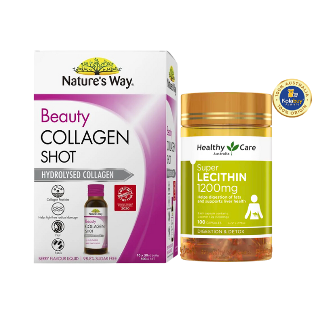 [Special Set] Chăm sóc sức khỏe phái đẹp Mầm đậu nành Lecithin Healthy Care & Collagen Shot 10 x 50ml Nature's Way (Discount đến 30%)