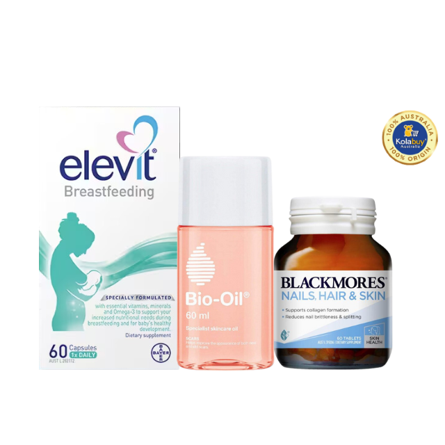 [Special Set] Chăm sóc sức khỏe sau sinh và làm đẹp Elevit & Da, móng, tóc Blackmores & Chống rạn da Bio oil 60ml (Discount đến 30%)